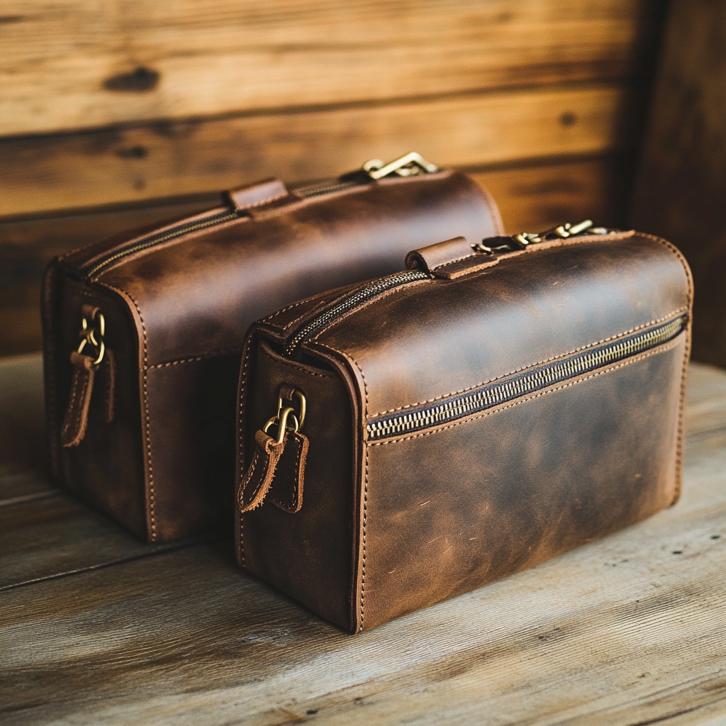 His & Hers Leather Toiletry Bag Set – “Crafted Together.”