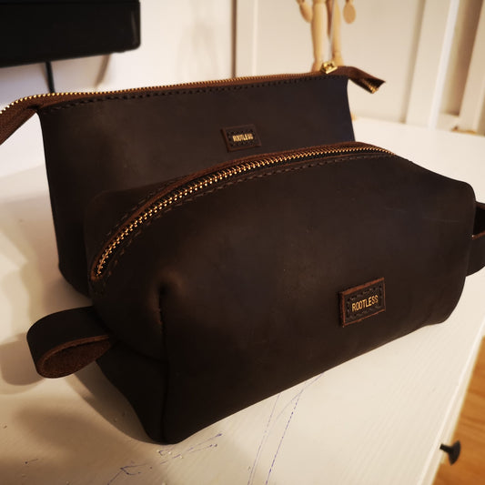 His & Hers Leather Toiletry Bag Set – “Crafted Together.”