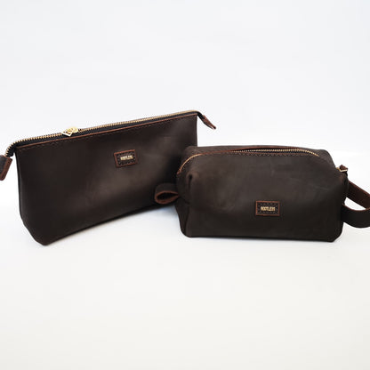 His & Hers Leather Toiletry Bag Set – “Crafted Together.”
