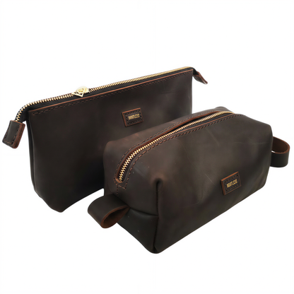 His & Hers Leather Toiletry Bag Set – “Crafted Together.”
